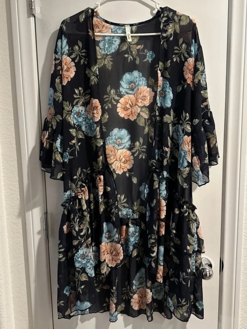 Celeste Navy Floral Chiffon Kimono open-front kimono cardigan or duster